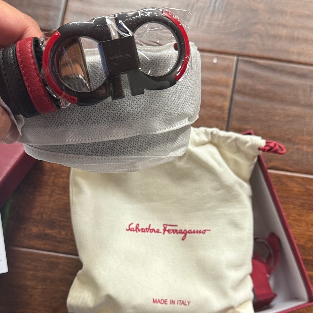Salvatore Ferragamo Red and Black Leather Belt